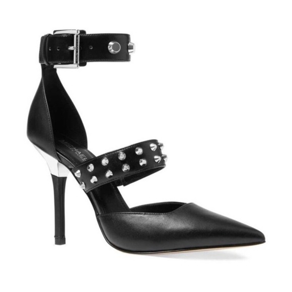Michael Kors Shoes - Michael Kors Amal Women’s Ankle Strap Black Leather Studded Pumps US 8 $189